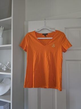 Lauren Ralph Lauren Bright Orange V-Neck Short Sleeve Tee